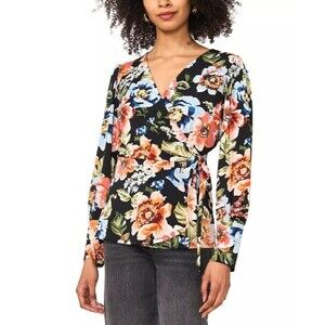 Sam & Jess Women's Floral Surplice-Neck Wrap Top Size S, Multi Colored NWT